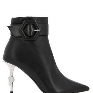 Phillip Plein High heel Hexagon Bootie , Black, Size 40/7 US